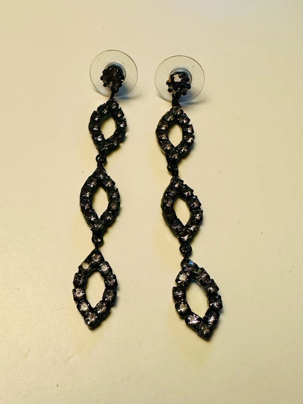 Black and Purple Crystal Link Drop Earrings